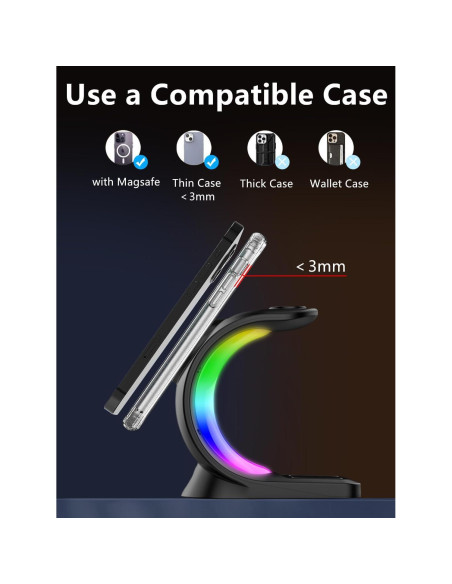Cargador Inalámbrico 3 en 1 AYUBOC Mag-Safe 15W RGB para Apple Cargador Inalámbrico 3 en 1 AYUBOC Mag-Safe 15W RGB para Apple