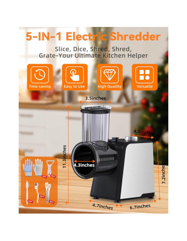 Rallador de Queso Eléctrico SVKLHY 800W 5-en-1 con Cuchillas