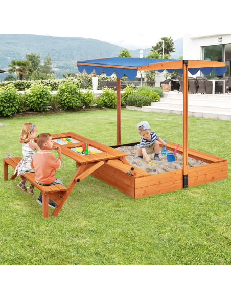 Caja de Arena de Madera Costzon 3 en 1 con Toldito Ajustable Caja de Arena de Madera Costzon 3 en 1 con Toldito Ajustable