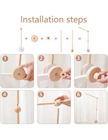 Soporte de Móvil para Cuna de Bebé de Madera con Música