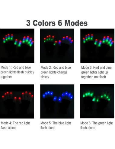 Guantes LED Luwint Iluminados para Fiestas - 6 Modos, 3 Colores
