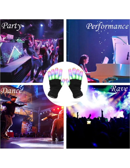 Guantes LED Luwint Iluminados para Fiestas - 6 Modos, 3 Colores Guantes LED Luwint Iluminados para Fiestas - 6 Modos, 3 Colores