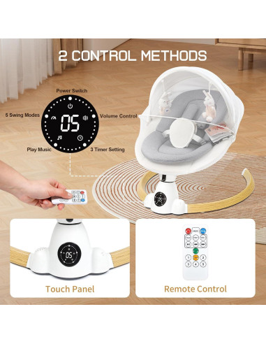 Columpio Eléctrico para Bebés Uuoeebb con Bluetooth y 5 Velocidades
