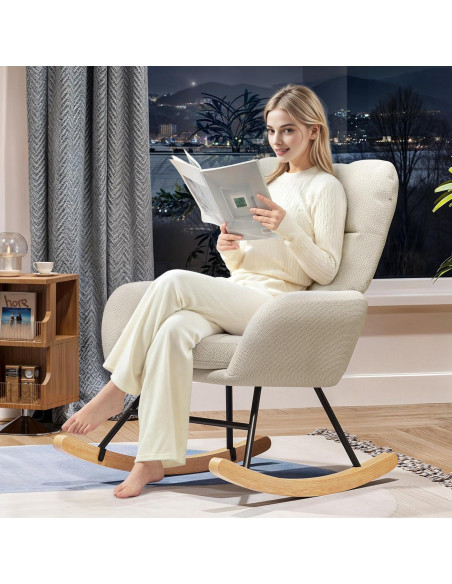 Silla Mecedora AYEASY RC016 Beige para Lactancia y Relax Silla Mecedora AYEASY RC016 Beige para Lactancia y Relax