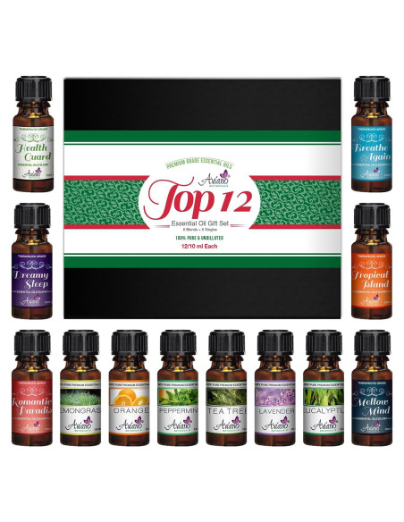 Juego de 12 Aceites Esenciales 10ml Aviano Botanicals Aromaterapia Juego de 12 Aceites Esenciales 10ml Aviano Botanicals Aromaterapia