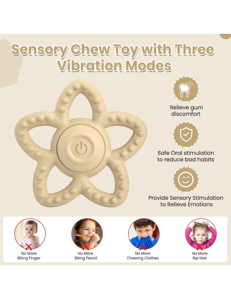 Juguete de Masticar Vibrante para Bebés - Silicona Beige, 3 Modos Juguete de Masticar Vibrante para Bebés - Silicona Beige, 3 Modos