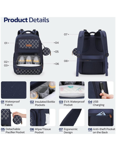 Mochila para Pañales Maelstrom 45L Azul Marino Expandible Mochila para Pañales Maelstrom 45L Azul Marino Expandible