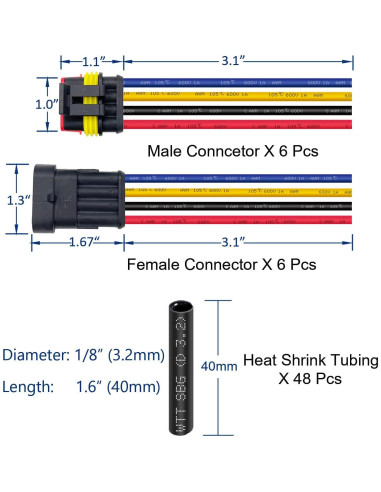 Kit de Conectores Eléctricos a Prueba de Agua 4 Pines Twippo 16 AWG