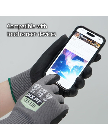 Guantes Resistentes a Cortes DEX FIT CR533H, Talla M, Gris