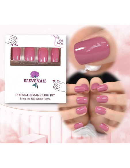 Uñas Postizas Cortas Cuadradas Brillantes Elevenail - 24 Piezas Uñas Postizas Cortas Cuadradas Brillantes Elevenail - 24 Piezas