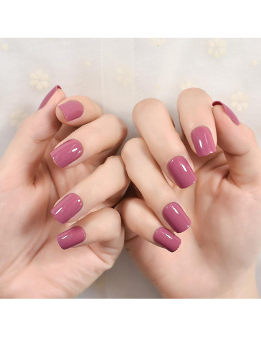 Uñas Postizas Cortas Cuadradas Brillantes Elevenail - 24 Piezas