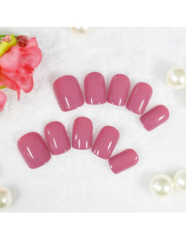 Uñas Postizas Cortas Cuadradas Brillantes Elevenail - 24 Piezas