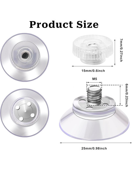 Paquete de 12 Ventosas de PVC 25mm con Tornillo M5 - Soporte Fuerte Paquete de 12 Ventosas de PVC 25mm con Tornillo M5 - Soporte Fuerte