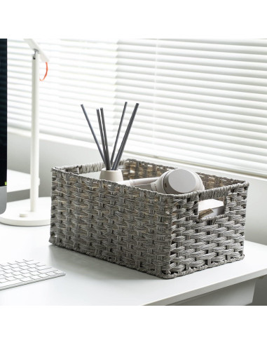 Cestas de Mimbre 2 Pack ROSOS Gris 38.1x27.4x18 cm y 35.6x24.9x16.5 cm