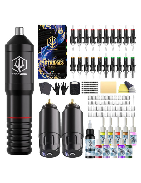 Kit de Tatuaje Inalámbrico POSEIDON con 20 Agujas y Tinta Kit de Tatuaje Inalámbrico POSEIDON con 20 Agujas y Tinta