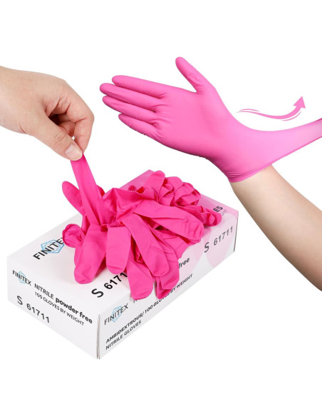 Guantes de Nitrilo Desechables FINITEX Rosa 100 Unidades 3.5mil Guantes de Nitrilo Desechables FINITEX Rosa 100 Unidades 3.5mil