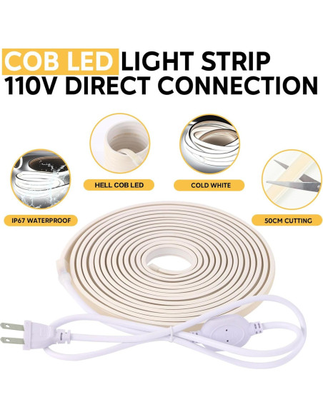 Tira de Luz LED Impermeable 5m COB 6000K Blanco Frío Tira de Luz LED Impermeable 5m COB 6000K Blanco Frío