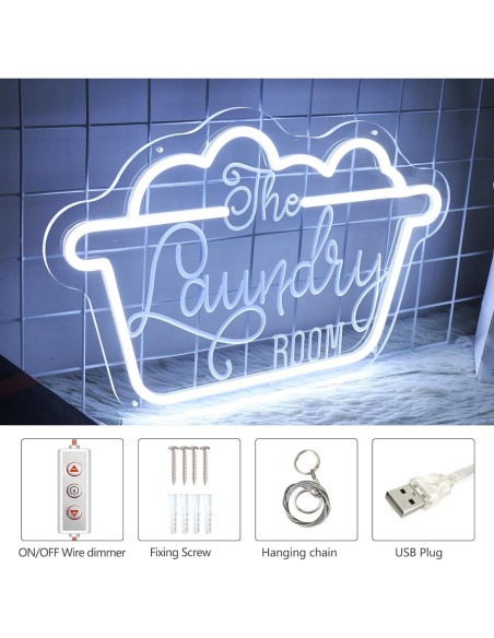 Letrero de Neón LED Lavandería MinIeoh 40.64x26.16cm USB Letrero de Neón LED Lavandería MinIeoh 40.64x26.16cm USB