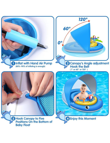 Flotador de piscina para bebés OleOletOy 2301HW01 con toldo UPF 50+