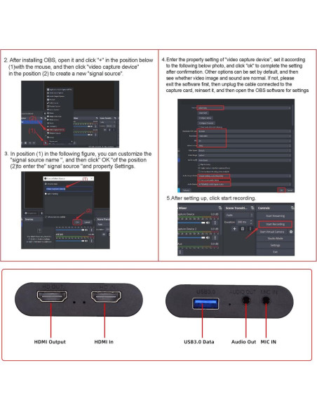 Tarjeta de Captura HDMI 4K 60fps Cablecc con Audio USB Tarjeta de Captura HDMI 4K 60fps Cablecc con Audio USB