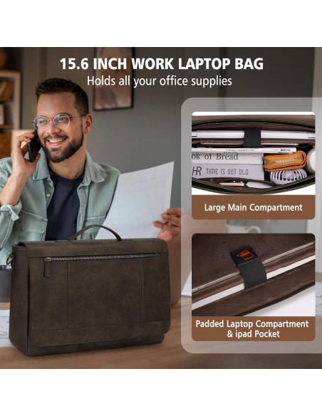 Bolsa de Mensajero de Cuero Rainsmore para Laptop 15.6" Bolsa de Mensajero de Cuero Rainsmore para Laptop 15.6"
