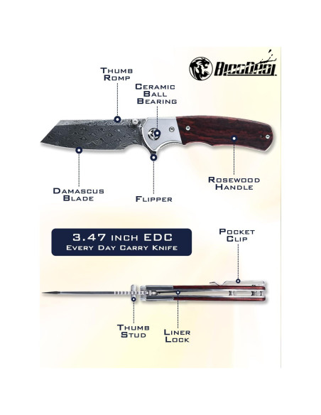 Cuchillo Plegable EDC BLOODHOL Damasco 20.19 cm Camping Cuchillo Plegable EDC BLOODHOL Damasco 20.19 cm Camping