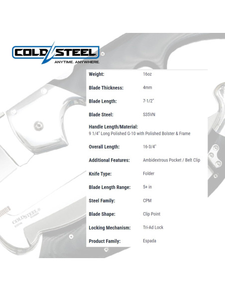 Cuchillo Plegable Cold Steel Espada XL 19.1 cm Acero S35VN Cuchillo Plegable Cold Steel Espada XL 19.1 cm Acero S35VN