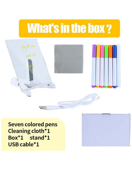 Tablero LED TOGJUSSAE 20x20 cm con 7 bolígrafos colores Tablero LED TOGJUSSAE 20x20 cm con 7 bolígrafos colores