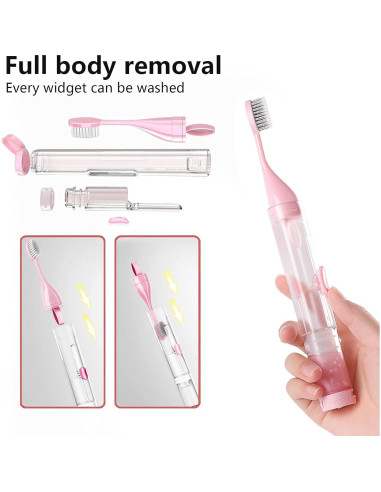 Kit de Cepillo de Dientes de Viaje Plegable 2 Piezas Azul/Rosa