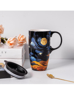 Taza de Cerámica Topadorn 500ml Cielo Estrellado con Tapa 2