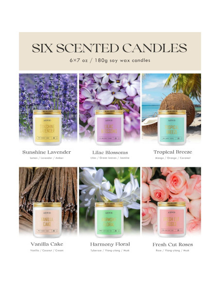 Conjunto de 6 Velas Aromáticas AOOVOO - Cera de Soja 1190g Conjunto de 6 Velas Aromáticas AOOVOO - Cera de Soja 1190g