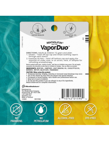 Inhalador de Vapor Mentholatum Duo 2-en-1 Alivio Nasal
