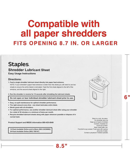 Hojas Lubricantes para Trituradoras STAPLES 24 Unidades Hojas Lubricantes para Trituradoras STAPLES 24 Unidades