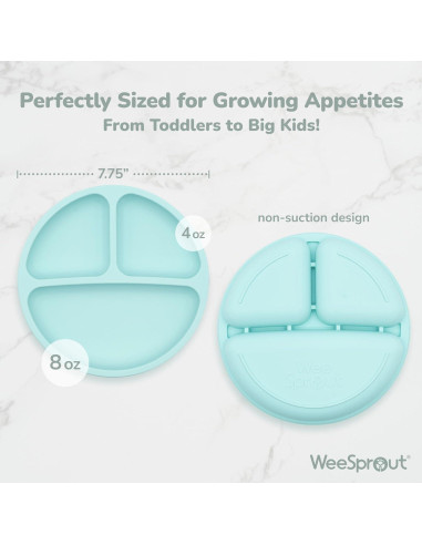 Platos de Silicona WeeSprout para Bebés - Paquete de 3, Irrompibles