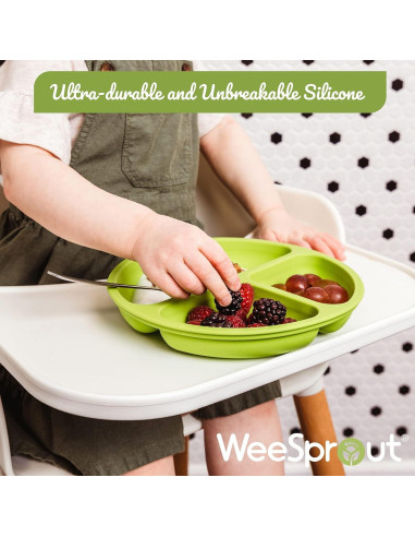 Platos de Silicona WeeSprout para Bebés - Paquete de 3, Irrompibles