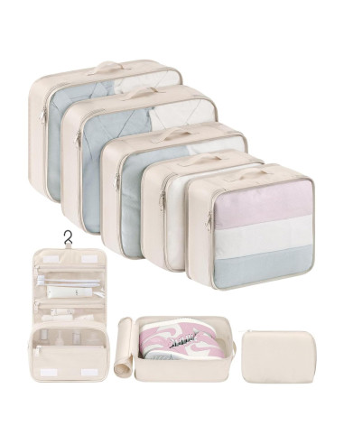 Cubos de Empaque DIMJ 8 Piezas Nylon Beige para Viaje
