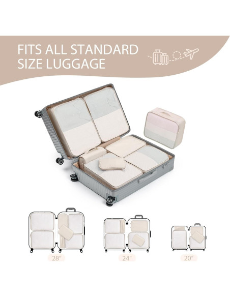 Cubos de Empaque DIMJ 8 Piezas Nylon Beige para Viaje Cubos de Empaque DIMJ 8 Piezas Nylon Beige para Viaje
