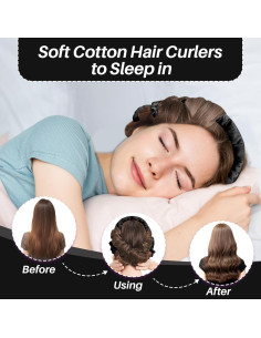 Juego de Rizador de Cabello Sin Calor Olaemuo - Diadema y Varillas Negras 2