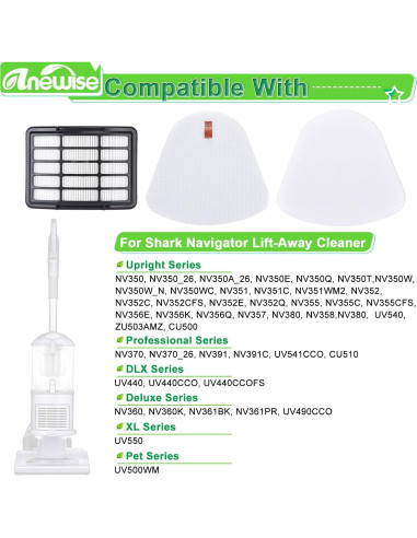 Filtros de Reemplazo Anewise para Aspiradora Shark NV350 - 2 Espuma + 1 HEPA