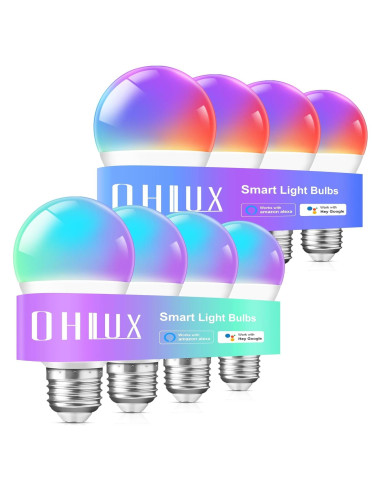 Bombillas Inteligentes OHLUX A19 10W RGB 8 Pack WiFi 2.4GHz