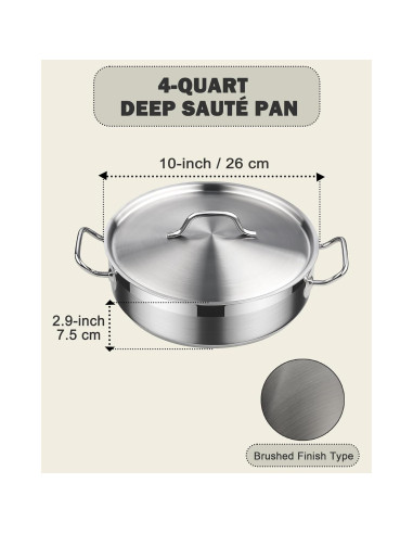 Sartén Profunda Cooks Standard 4QT Acero Inoxidable Cepillado
