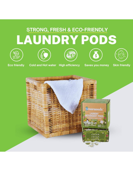 Bolsas de detergente ecológicas Greenseedz 64 unidades aroma fresco Bolsas de detergente ecológicas Greenseedz 64 unidades aroma fresco