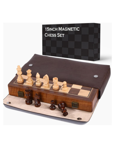 Juego de Ajedrez Magnético de Madera de Nogal 15 cm Plegable