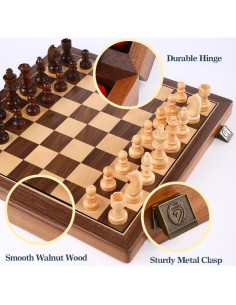 Juego de Ajedrez Magnético de Madera de Nogal 15 cm Plegable 2