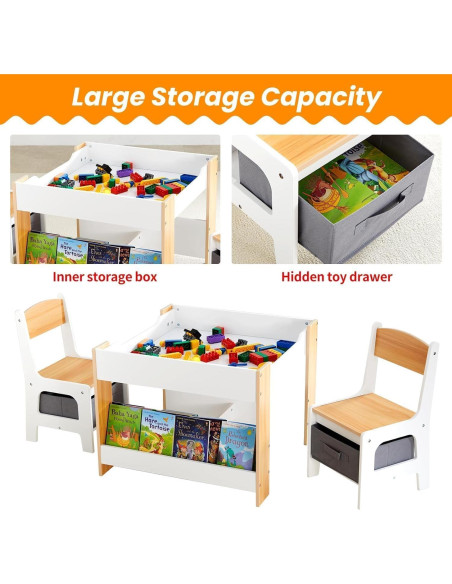 Conjunto de Mesa y Sillas para Niños Asweets 4 en 1 con Almacenamiento Conjunto de Mesa y Sillas para Niños Asweets 4 en 1 con Almacenamiento