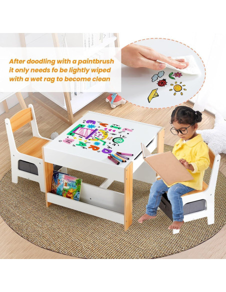 Conjunto de Mesa y Sillas para Niños Asweets 4 en 1 con Almacenamiento Conjunto de Mesa y Sillas para Niños Asweets 4 en 1 con Almacenamiento