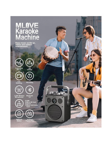 MLOVE D5 Máquina de Karaoke Profesional Bluetooth 200W