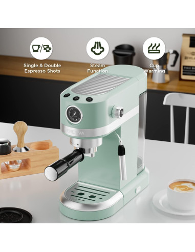 Máquina de Café Espresso Neretva 20 Bar Verde 1350W con Varita de Vapor