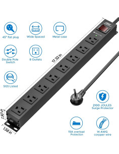 Tira de Energía CRST 8 Salidas Metal Pesado 2100J 1.83m 2