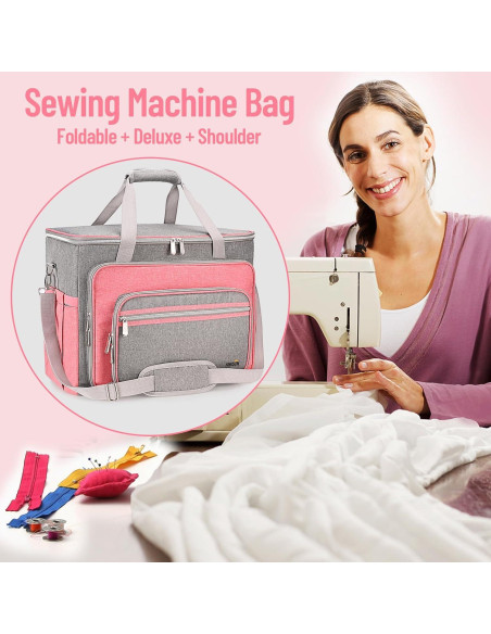 Funda para Máquina de Coser FINESUN Rosa con Bolsillos y Correa Funda para Máquina de Coser FINESUN Rosa con Bolsillos y Correa
